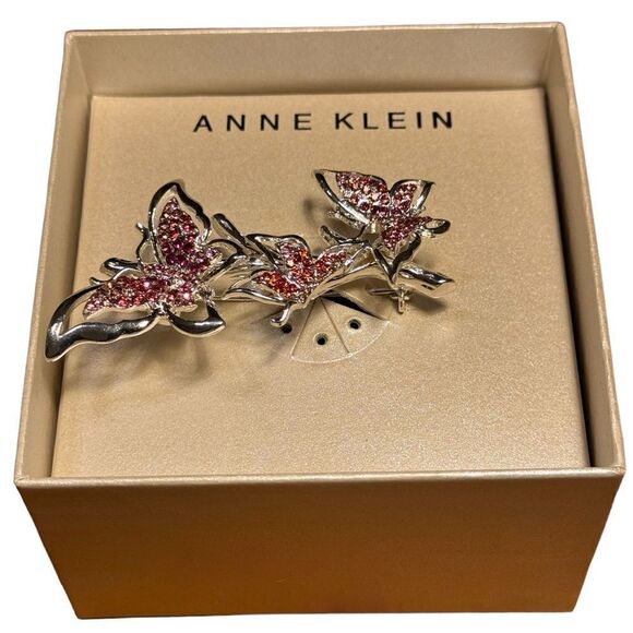 NWT Anne Klein Women's Flying Butterflies Pin in Gift Box in Silver Tone - Picture 3 of 5